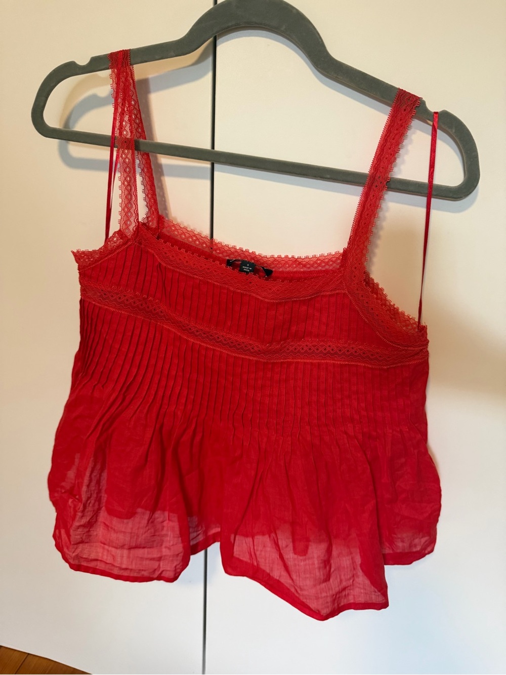 J. Crew Red Lace-Trim Pleated Camisole